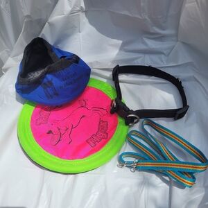 Pet Dog Lot: Frisbee, Travel Water Bowl, Sporn Collar, & 3-foot Emergency Leash